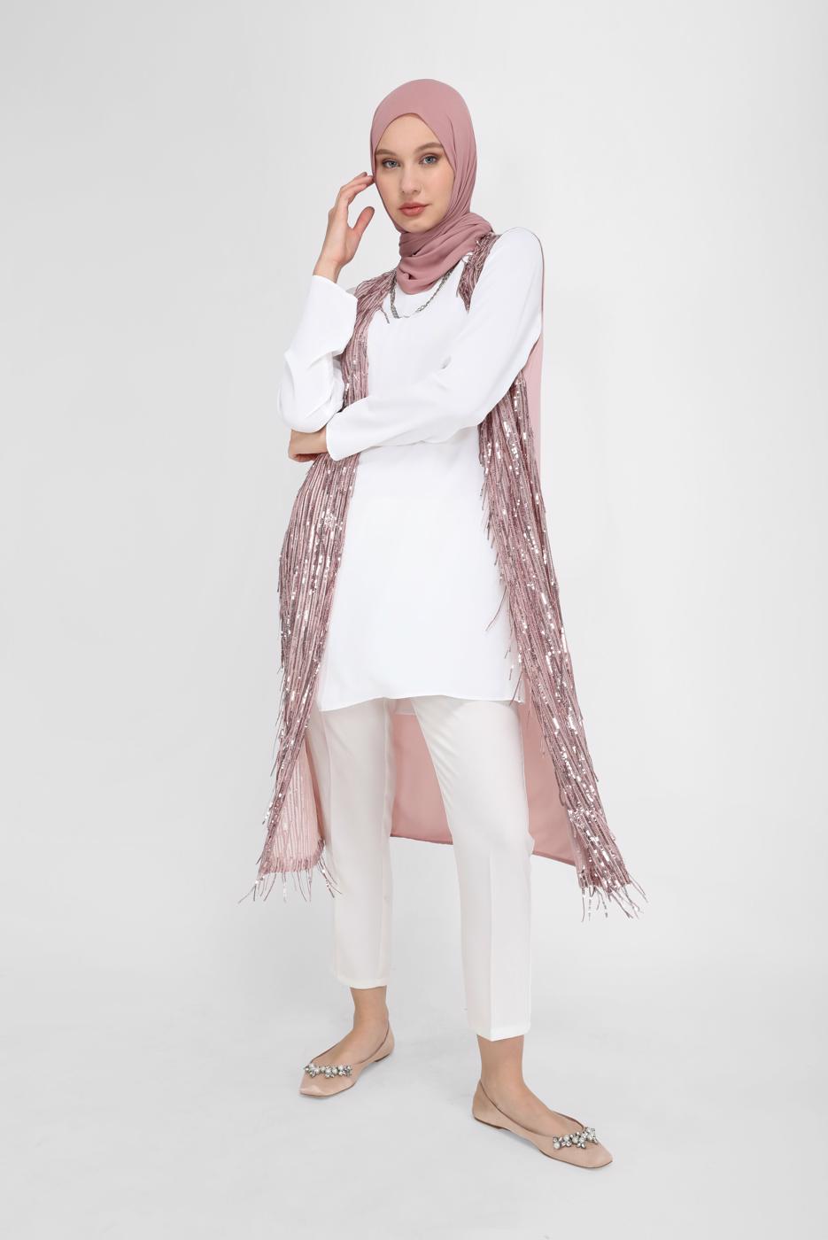 Vêtements hijab POUDRE GILET À FRANGES À PAILLETTES T 40871
