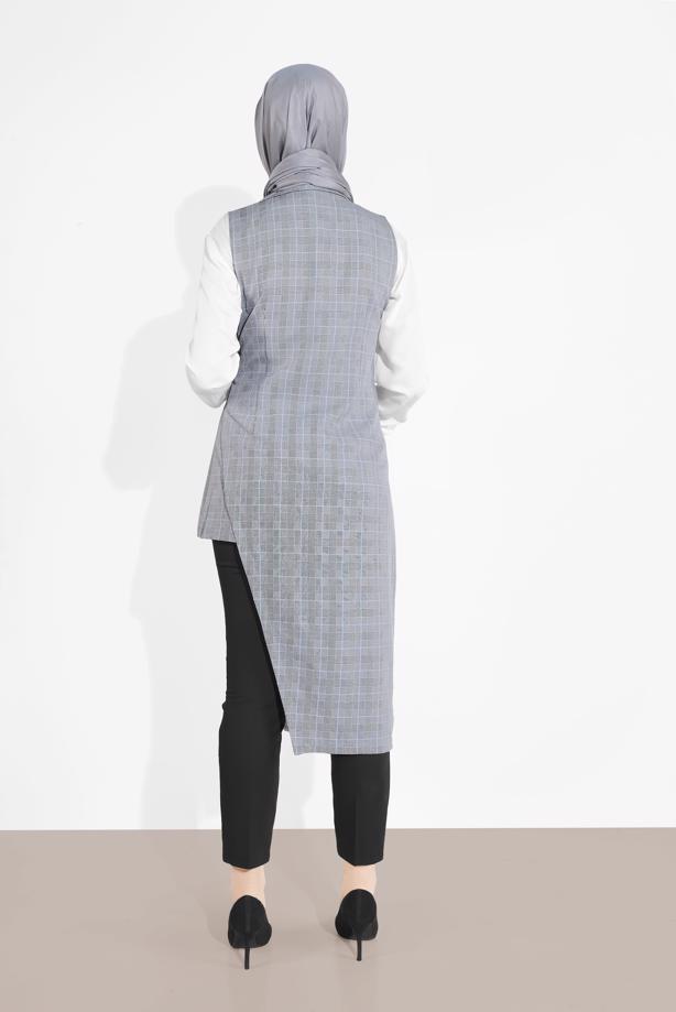 Tesettür giyim SİYAH ALVİNA ASİMETRİK KESİM YELEK 4092 - TRENDTESETTÜR