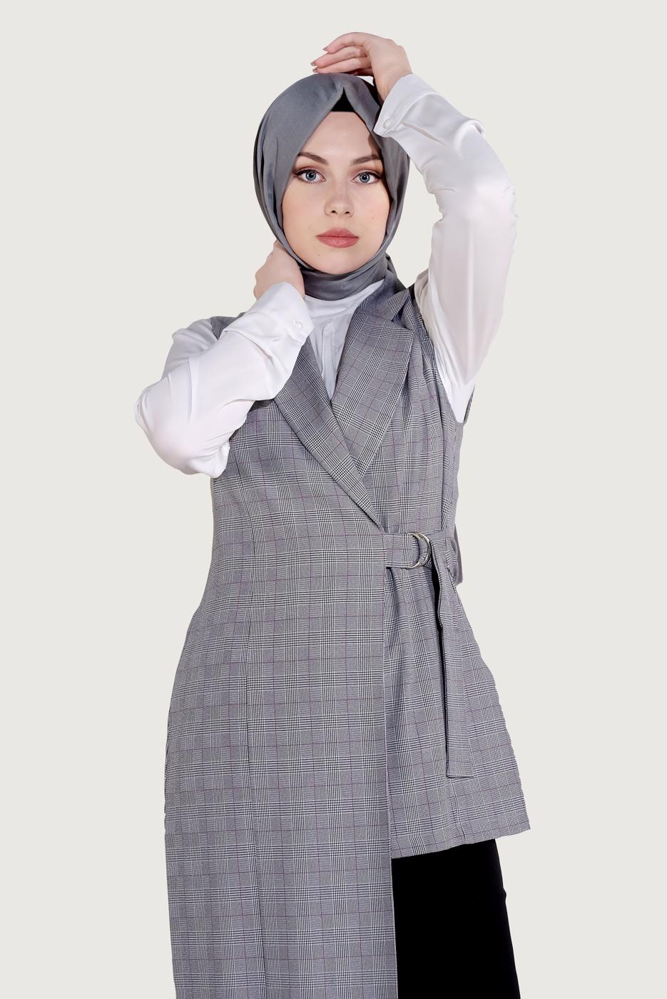 Vêtements hijab NOIR ALVINA GILET À ASYMÉTRIQUE 4092