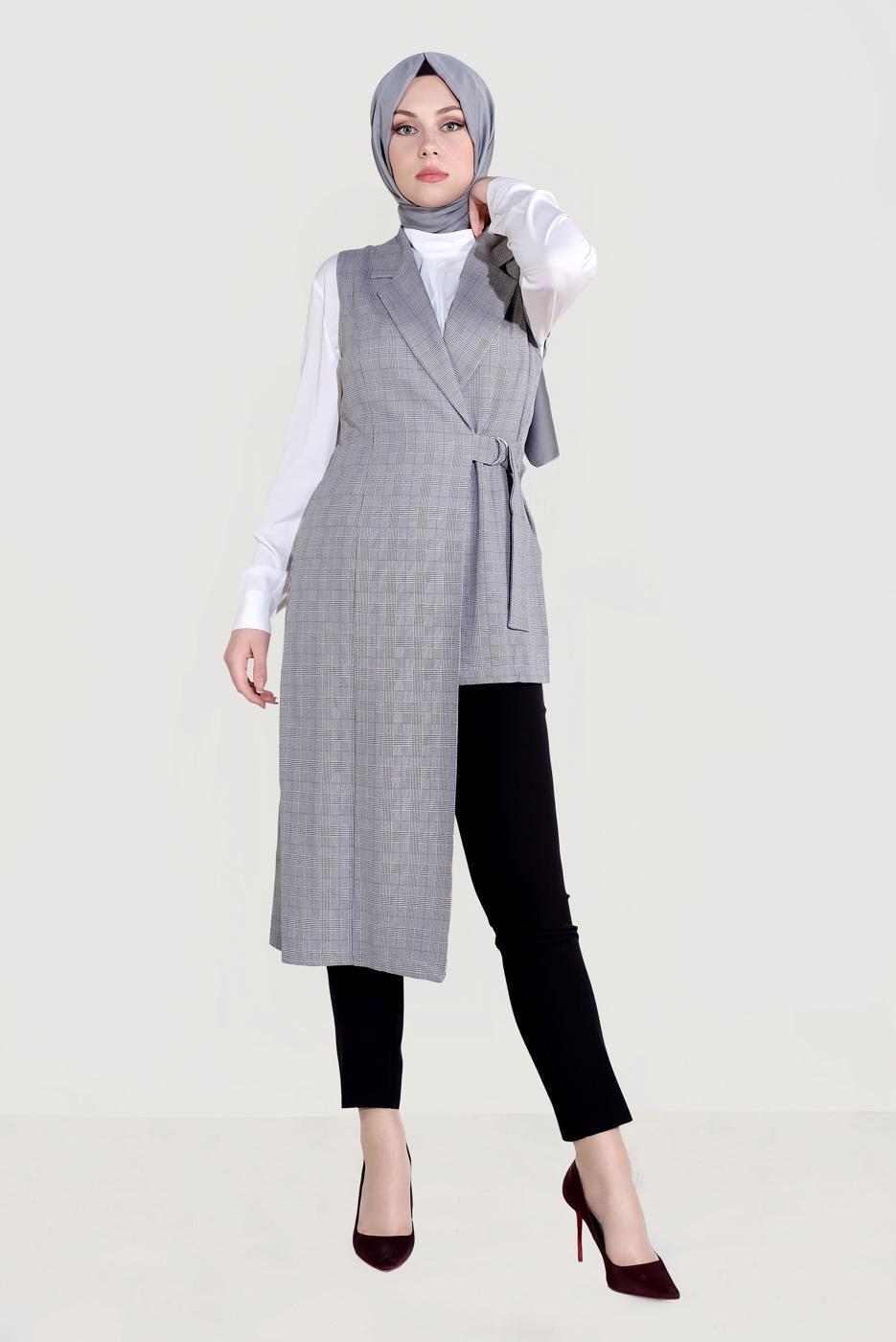 Vêtements hijab NOIR ALVINA GILET À ASYMÉTRIQUE 4092