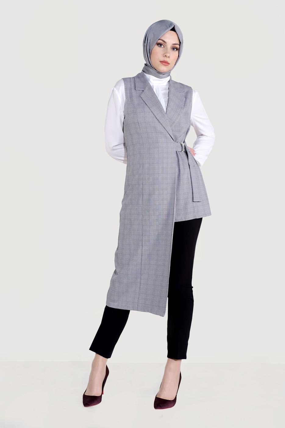 Vêtements hijab NOIR ALVINA GILET À ASYMÉTRIQUE 4092