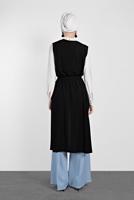 Tesettür giyim SİYAH ALVİNA KUŞAKLI FİTİLLİ YELEK 4182