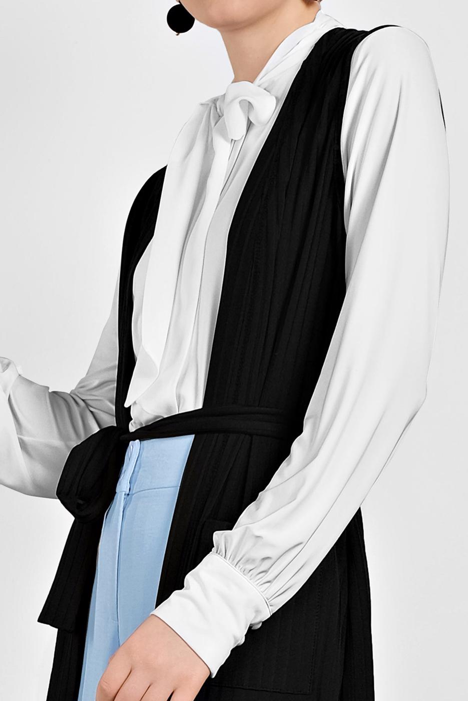 Tesettür giyim SİYAH ALVİNA KUŞAKLI FİTİLLİ YELEK 4182