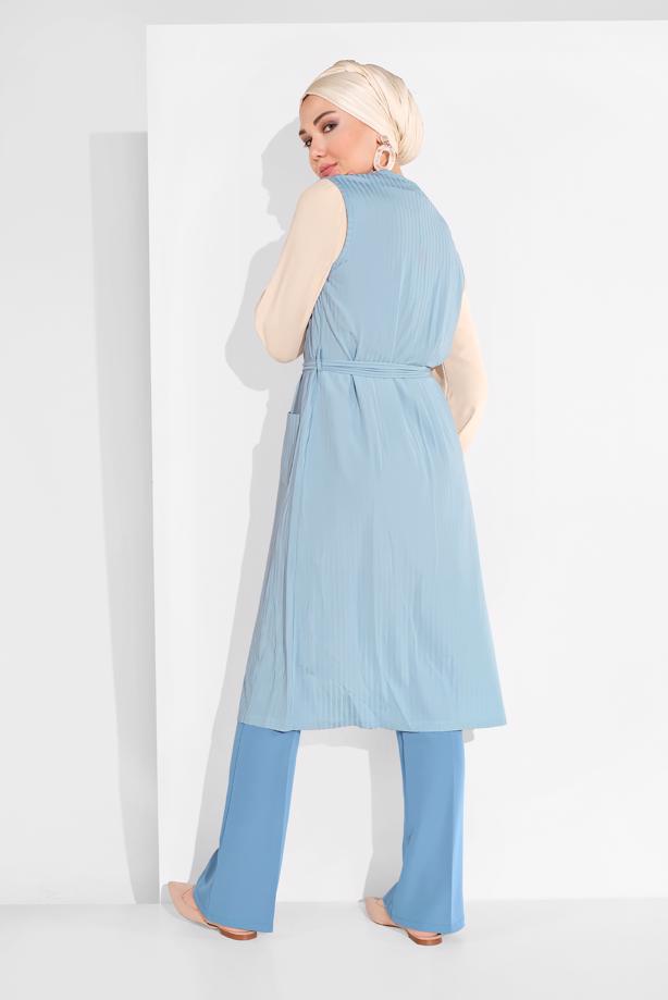 Vêtements hijab BLEU ALVINA GILET CÔTELÉ AVEC CEINTURE  4182   - TRENDTESETTÜR