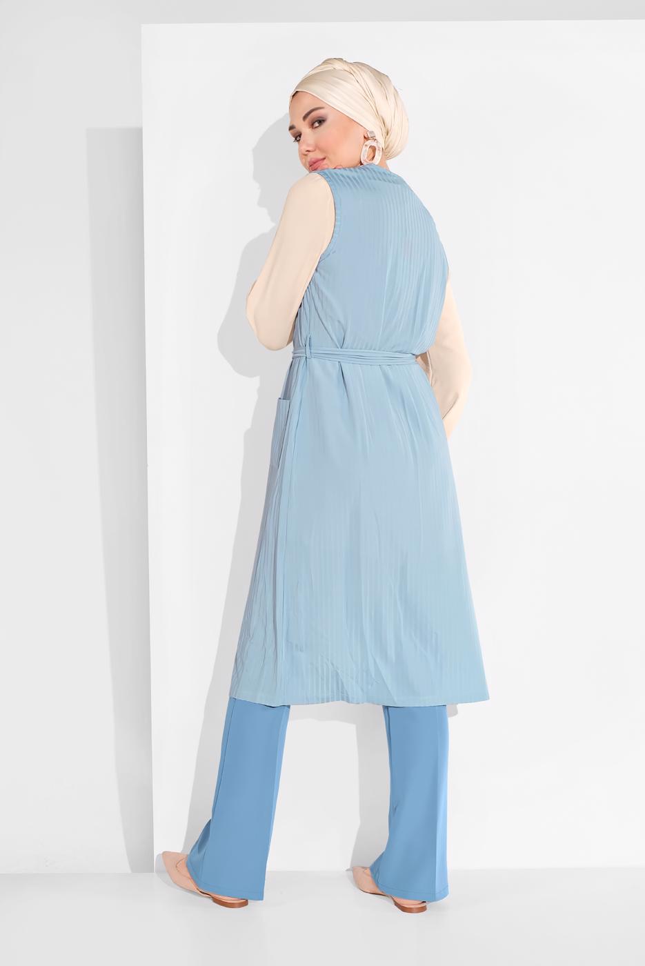 Vêtements hijab BLEU ALVINA GILET CÔTELÉ AVEC CEINTURE  4182  