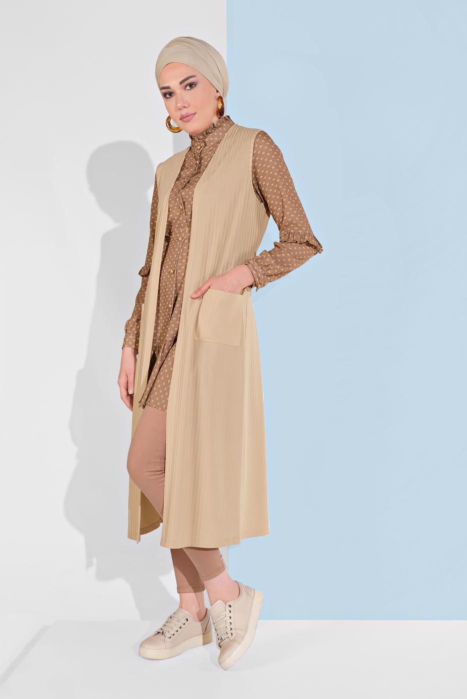 Vêtements hijab BEIGE ALVINA GILET CÔTELÉ AVEC CEINTURE  4182  