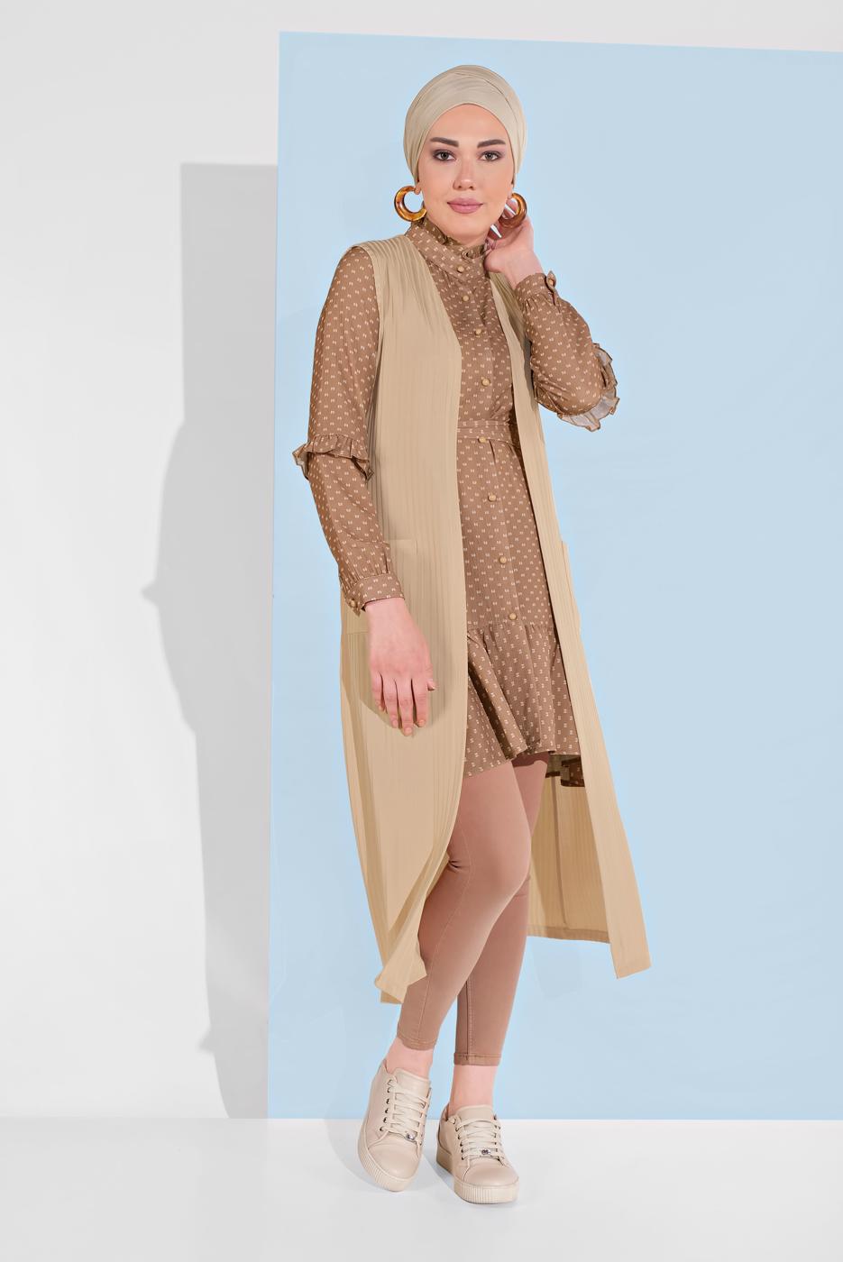 Vêtements hijab BEIGE ALVINA GILET CÔTELÉ AVEC CEINTURE  4182  