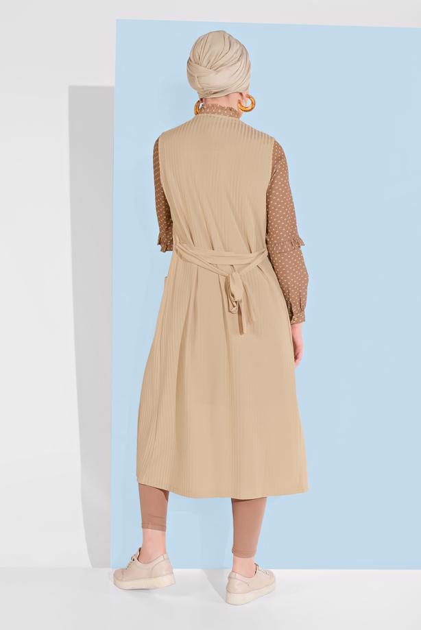 Vêtements hijab BEIGE ALVINA GILET CÔTELÉ AVEC CEINTURE  4182   - TRENDTESETTÜR