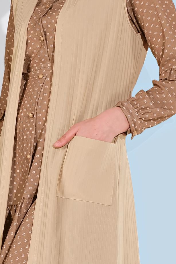 Vêtements hijab BEIGE ALVINA GILET CÔTELÉ AVEC CEINTURE  4182   - TRENDTESETTÜR