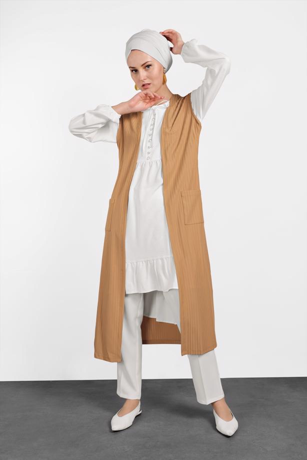 Vêtements hijab ORANGE ALVINA GILET CÔTELÉ AVEC CEINTURE  4182   - TRENDTESETTÜR