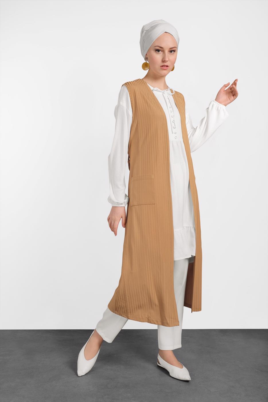 Vêtements hijab ORANGE ALVINA GILET CÔTELÉ AVEC CEINTURE  4182  