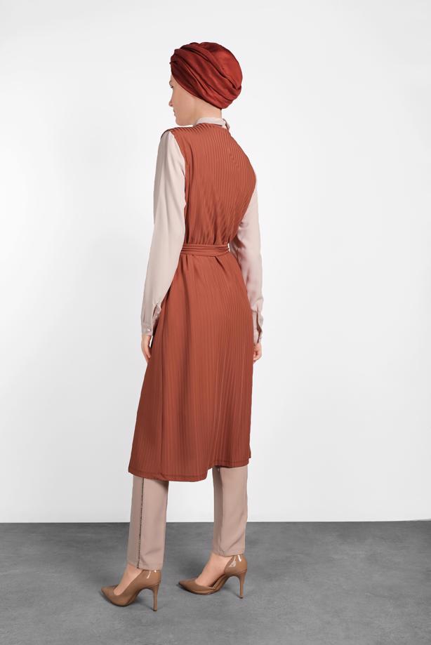 Vêtements hijab BRUN ALVINA GILET CÔTELÉ AVEC CEINTURE  4182   - TRENDTESETTÜR