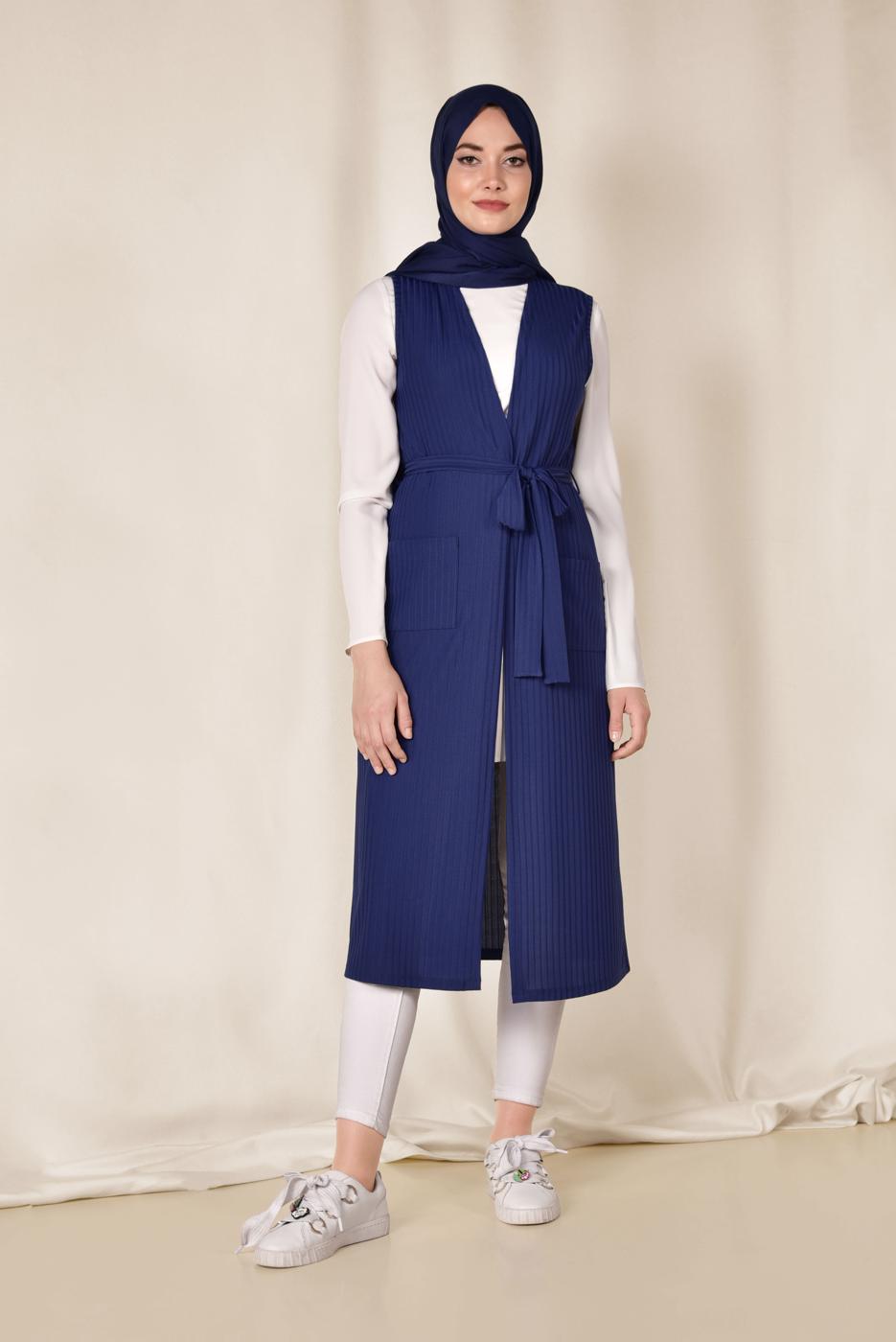 Vêtements hijab BLEU MARINE ALVINA GILET CÔTELÉ AVEC CEINTURE  4182  