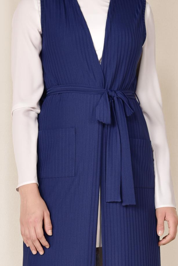 Vêtements hijab BLEU MARINE ALVINA GILET CÔTELÉ AVEC CEINTURE  4182   - TRENDTESETTÜR