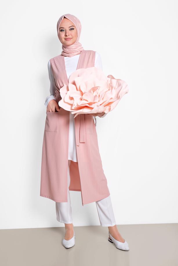 Vêtements hijab POUDRE ALVINA GILET CÔTELÉ AVEC CEINTURE  4182   - TRENDTESETTÜR