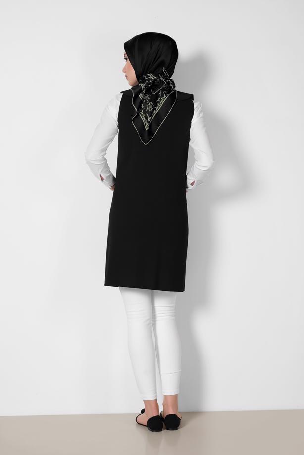 Tesettür giyim SİYAH ALVİNA YAKASI VOLANLI YELEK T 4184 - TRENDTESETTÜR