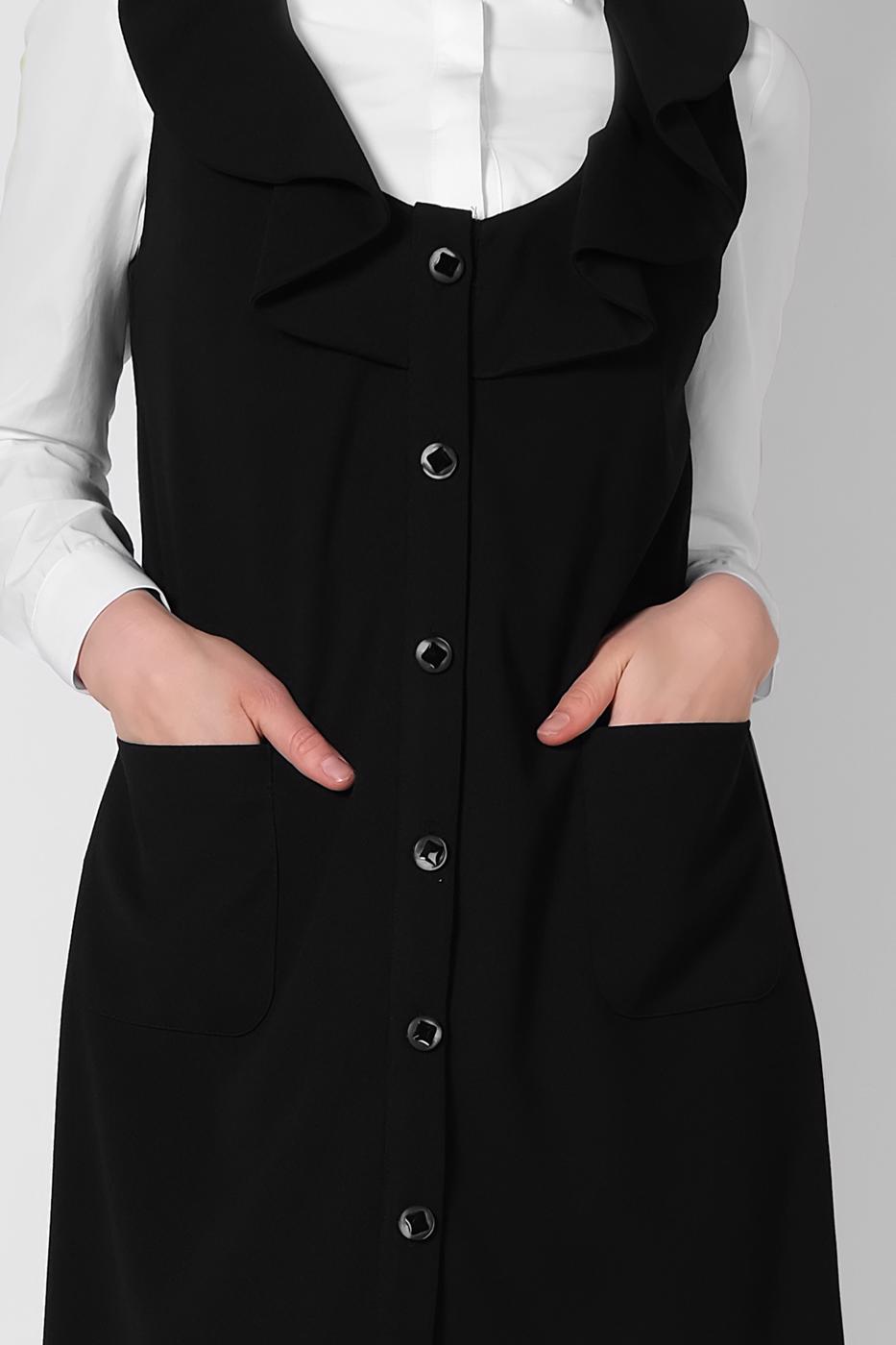 Tesettür giyim SİYAH ALVİNA YAKASI VOLANLI YELEK T 4184