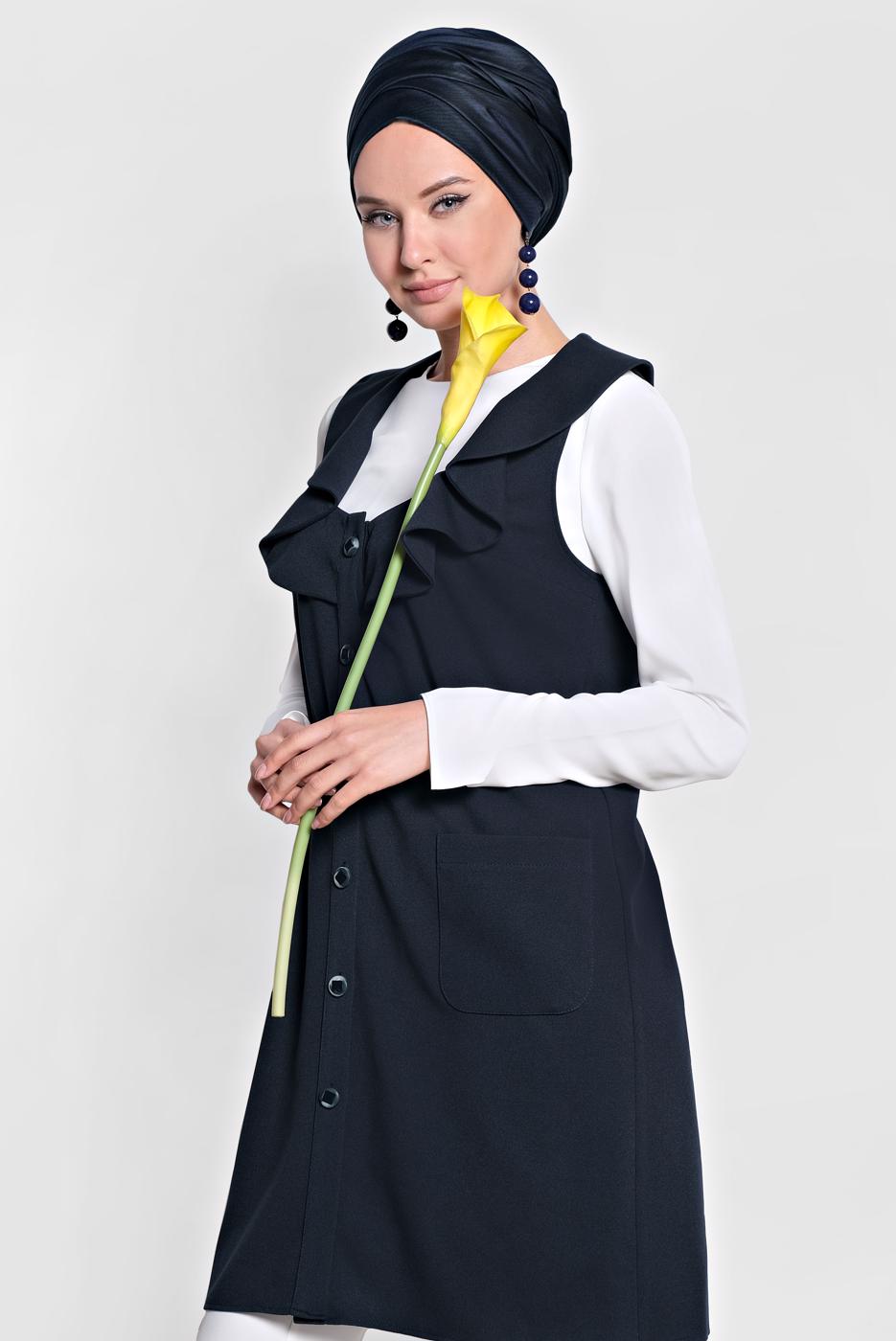 Vêtements hijab BLEU MARINE ALVINA GILET À VOLANTS T 4184