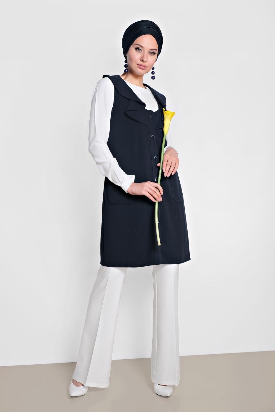 Vêtements hijab BLEU MARINE ALVINA GILET À VOLANTS T 4184