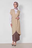 Tesettür giyim BEJ ALVİNA KUŞAKLI YELEK T 4241