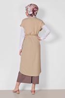 Tesettür giyim BEJ ALVİNA KUŞAKLI YELEK T 4241