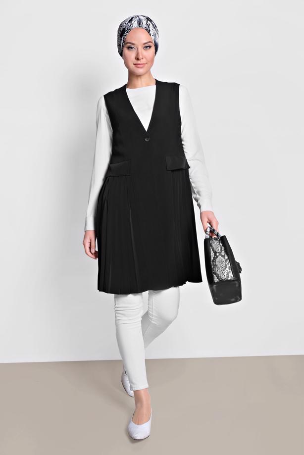 Vêtements hijab NOIR GILET PLISSÉ ALVINA T 4244 - TRENDTESETTÜR
