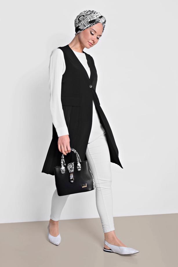 Vêtements hijab NOIR GILET PLISSÉ ALVINA T 4244 - TRENDTESETTÜR