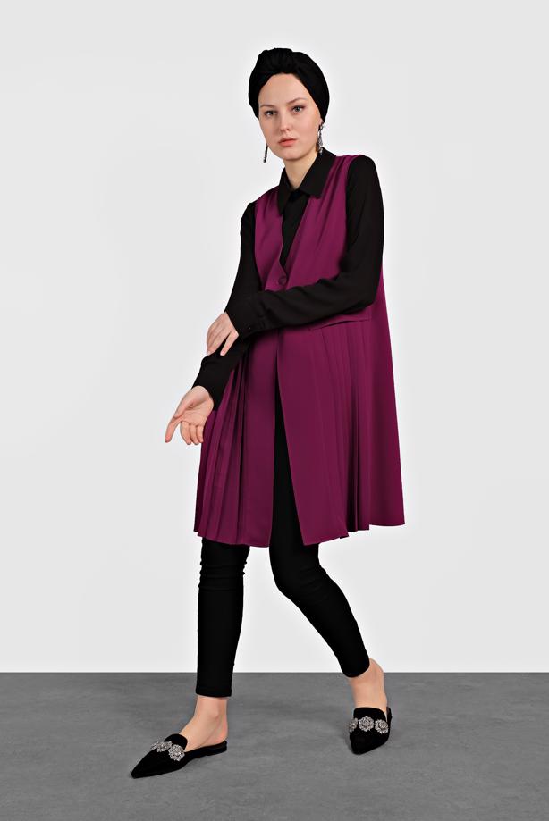 Tesettür giyim MOR ALVİNA PİLİSELİ YELEK T 4244 - TRENDTESETTÜR