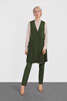 Tesettür giyim HAKİ ALVİNA PİLİSELİ YELEK T 4244