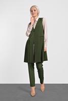 Tesettür giyim HAKİ ALVİNA PİLİSELİ YELEK T 4244