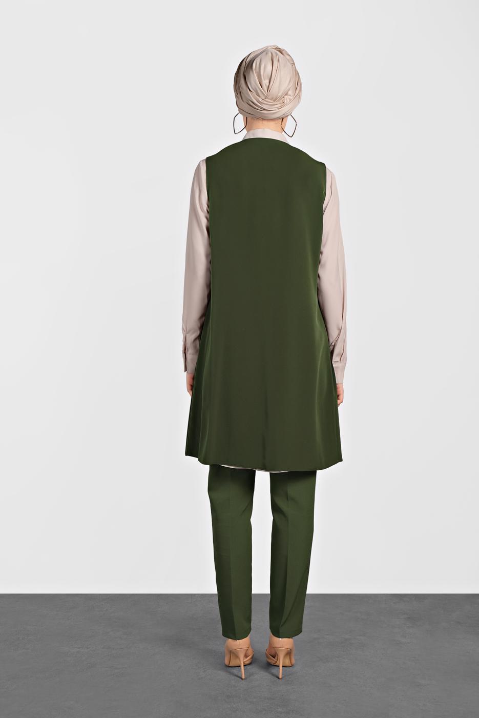 Tesettür giyim HAKİ ALVİNA PİLİSELİ YELEK T 4244