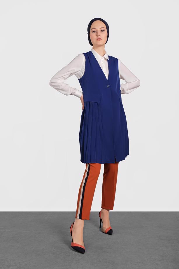 Vêtements hijab BLEU MARINE GILET PLISSÉ ALVINA T 4244 - TRENDTESETTÜR