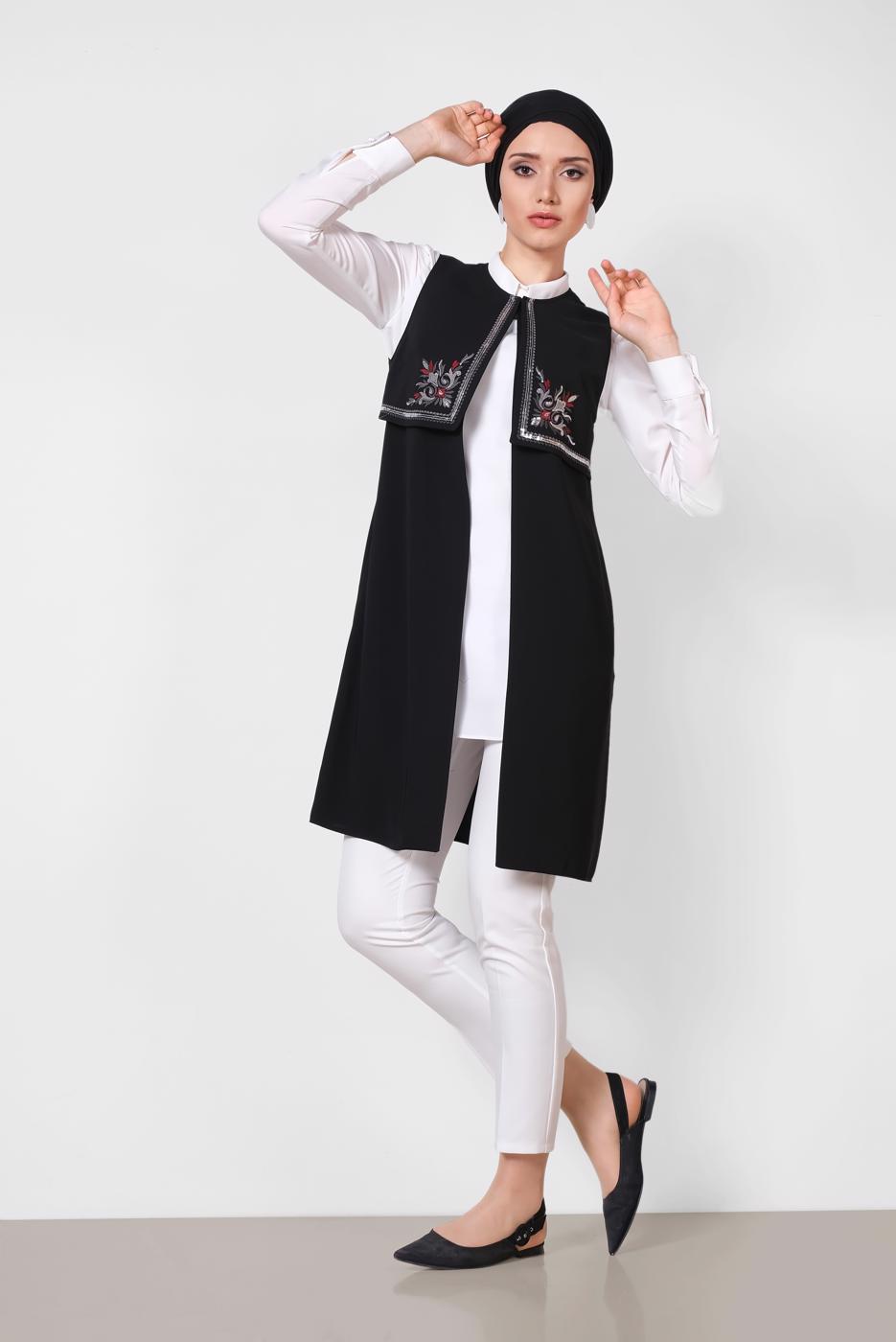 Vêtements hijab NOIR ALVINA GILET À BRODÉ T 4248