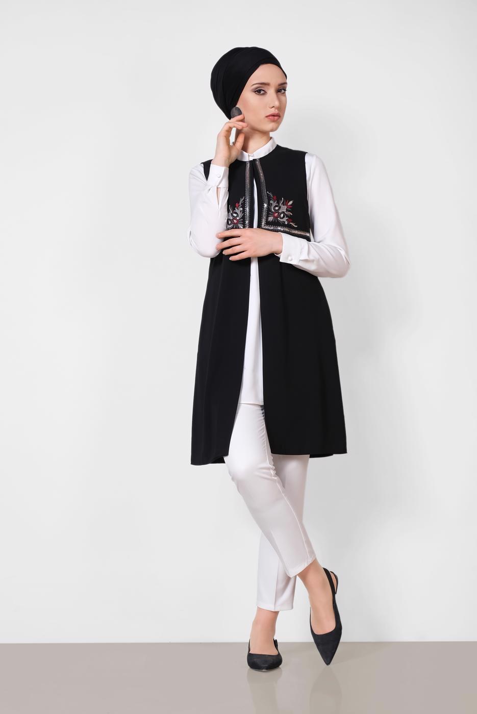 Vêtements hijab NOIR ALVINA GILET À BRODÉ T 4248