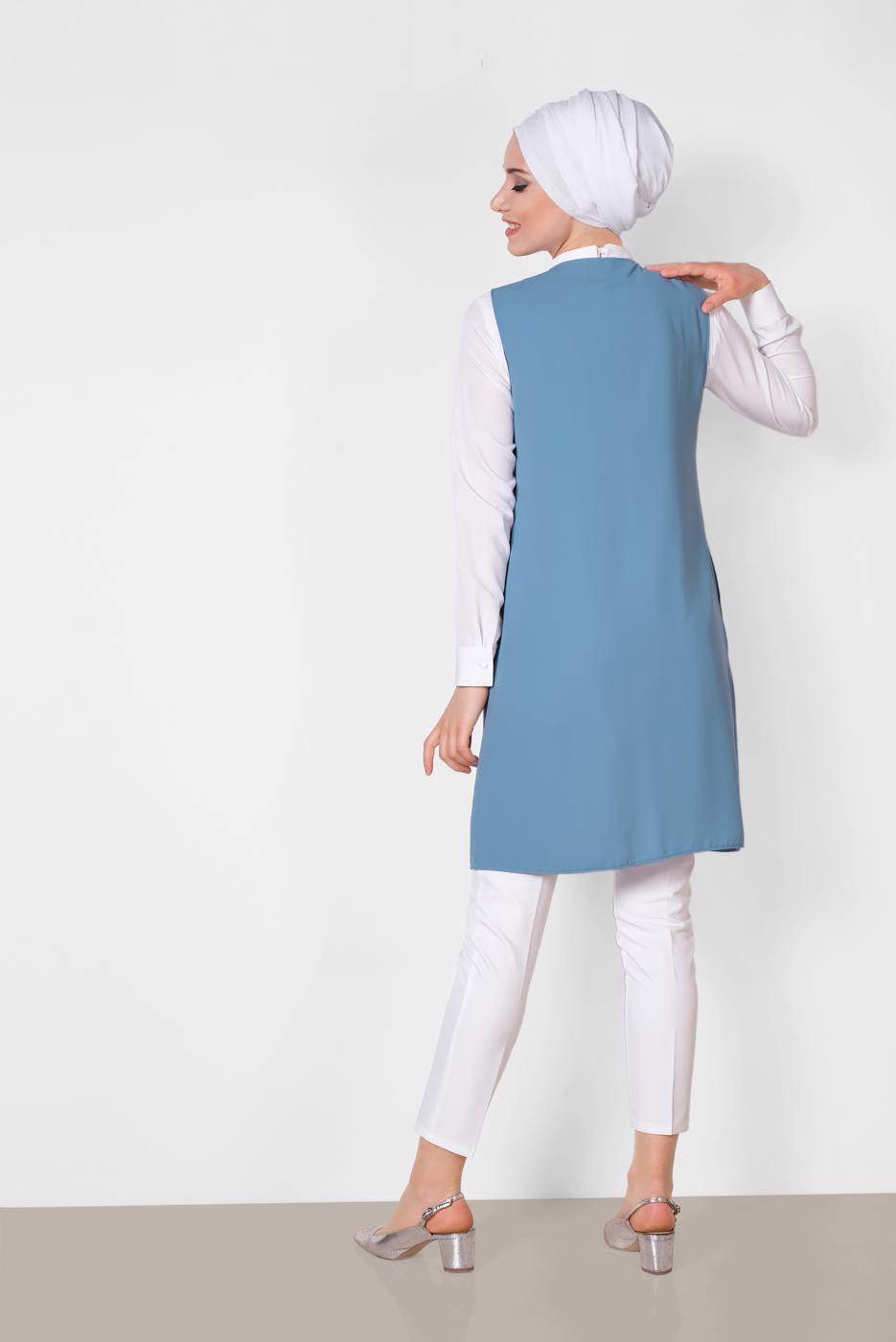 Vêtements hijab BLEU ALVINA GILET À BRODÉ T 4248
