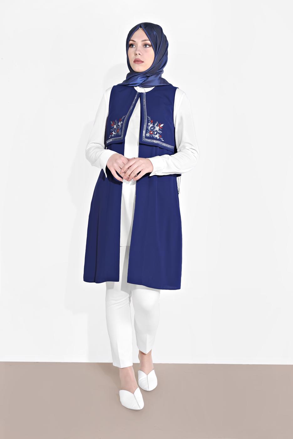 Vêtements hijab BLEU MARINE ALVINA GILET À BRODÉ T 4248