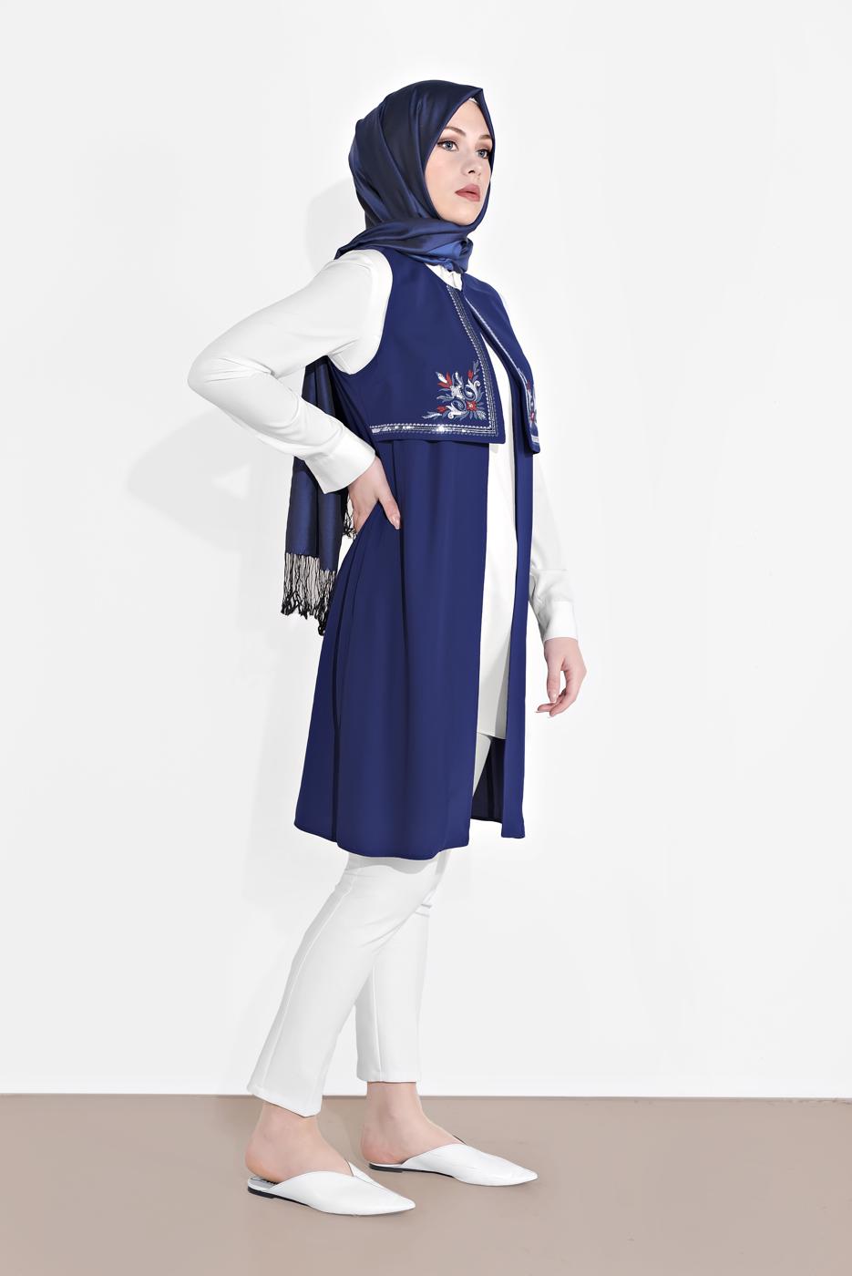 Vêtements hijab BLEU MARINE ALVINA GILET À BRODÉ T 4248