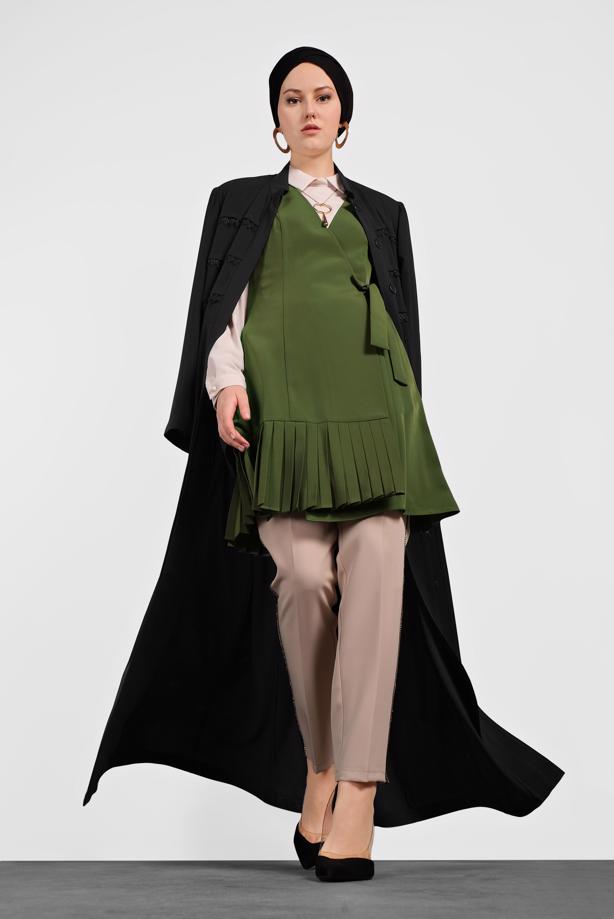 Vêtements hijab KAKI GILET PLISSÉ 4249 - TRENDTESETTÜR