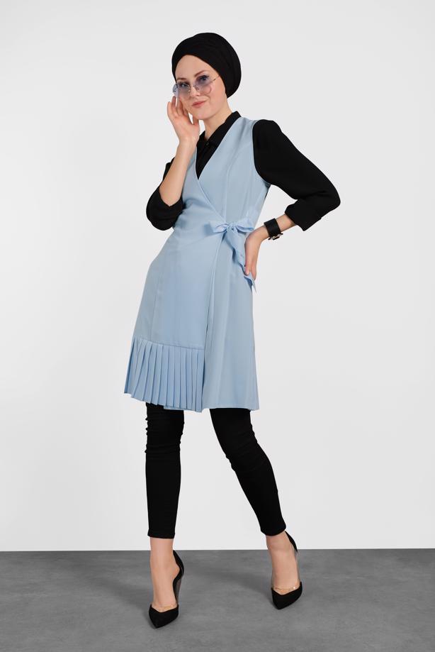 Vêtements hijab BLEU GILET PLISSÉ 4249 - TRENDTESETTÜR