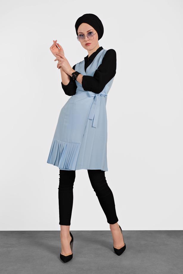 Vêtements hijab BLEU GILET PLISSÉ 4249 - TRENDTESETTÜR