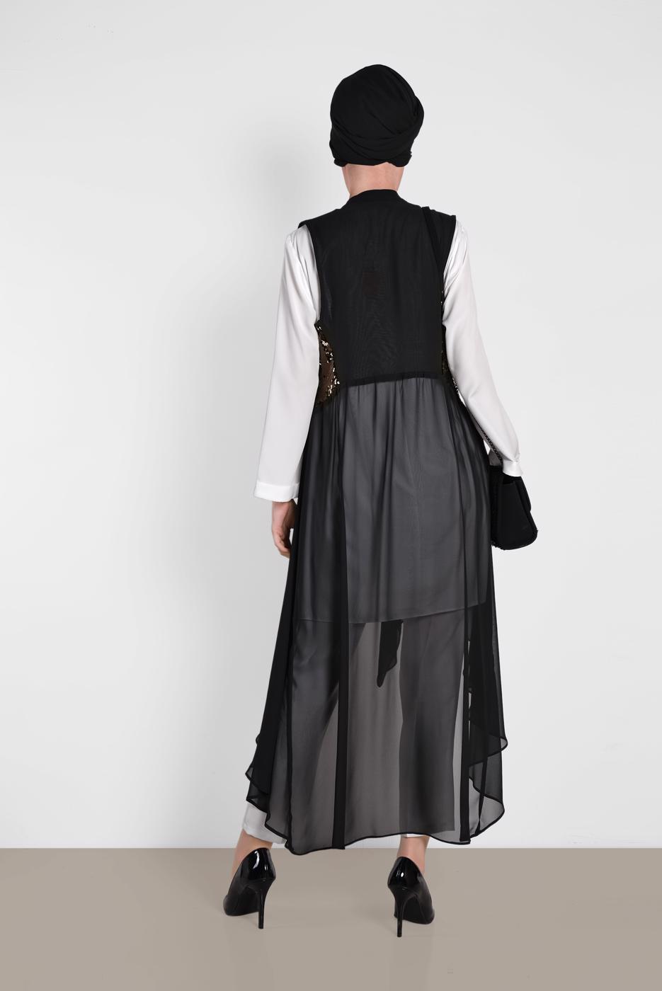 Tesettür giyim SİYAH ALVİNA PUL PAYETLİ YELEK T 4283