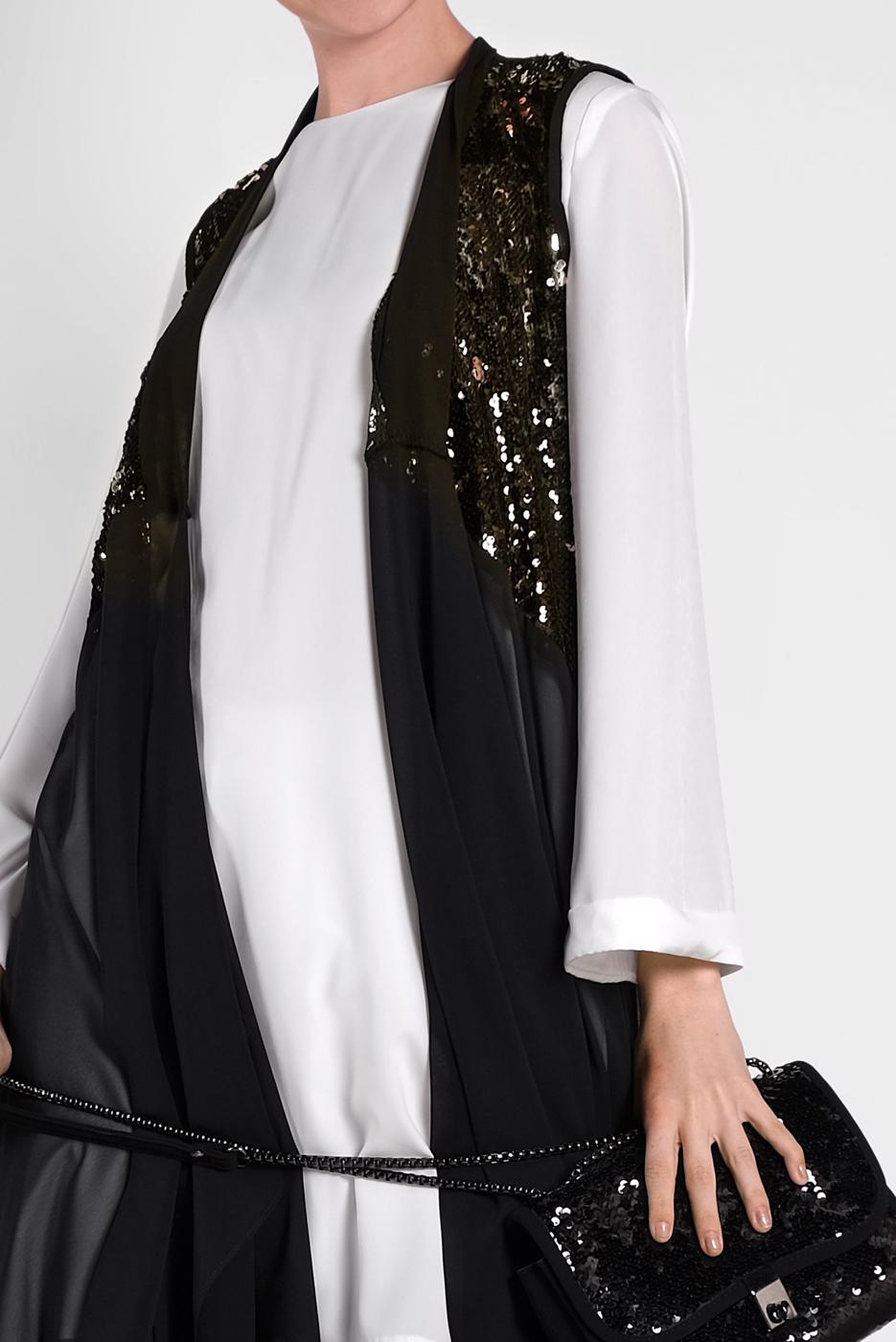 Tesettür giyim SİYAH ALVİNA PUL PAYETLİ YELEK T 4283