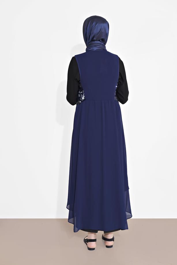 Tesettür giyim LACİVERT ALVİNA PUL PAYETLİ YELEK T 4283 - TRENDTESETTÜR