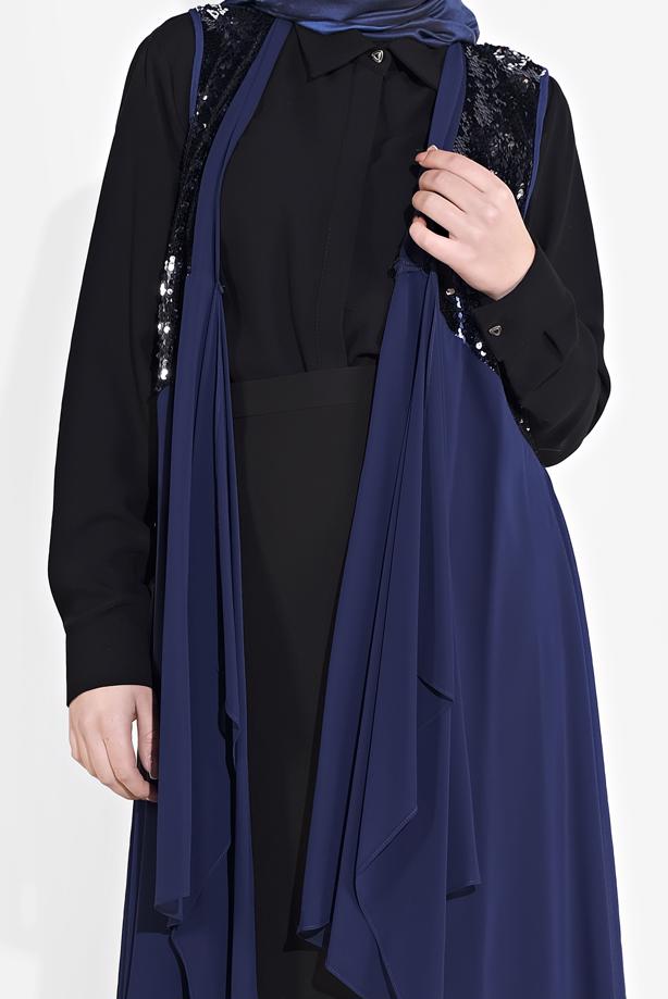 Tesettür giyim LACİVERT ALVİNA PUL PAYETLİ YELEK T 4283 - TRENDTESETTÜR