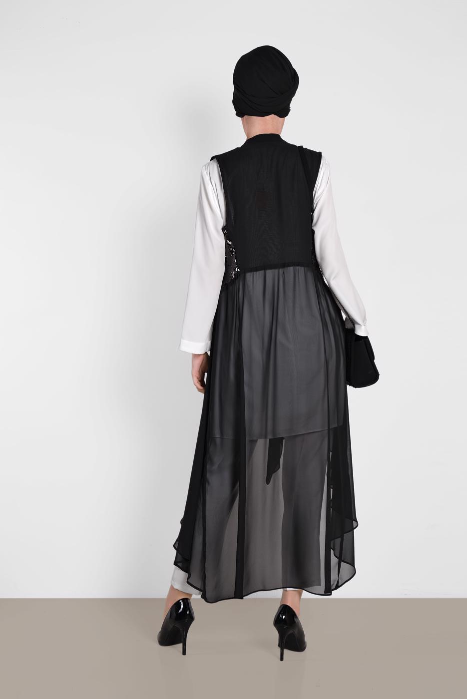 Tesettür giyim SİYAH ALVİNA PUL PAYETLİ YELEK T 4283