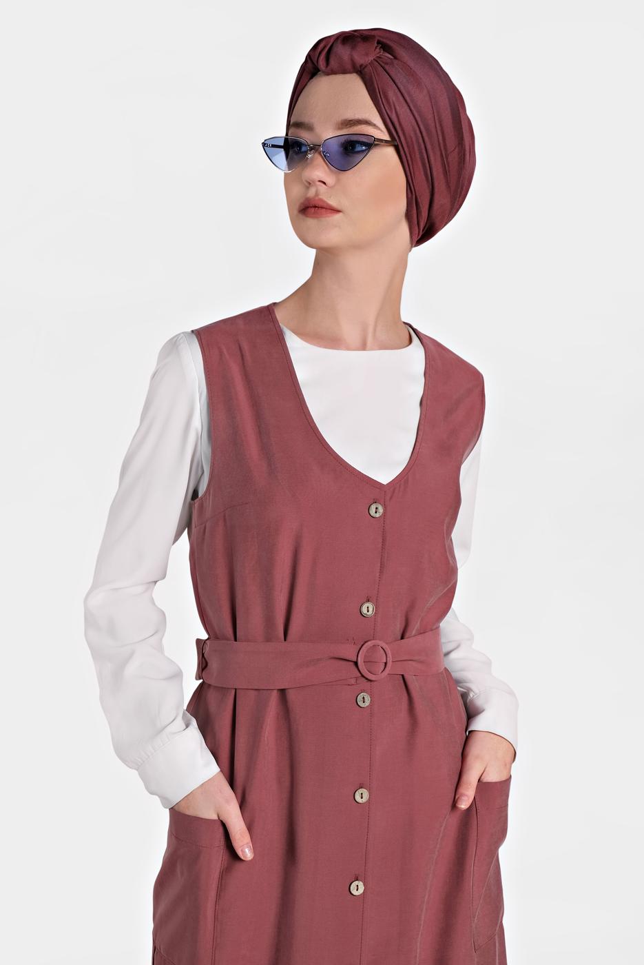 Vêtements hijab ROUGE BORDEAUX GILET À BOUTONNÉ AVEC CEINTURE 4451