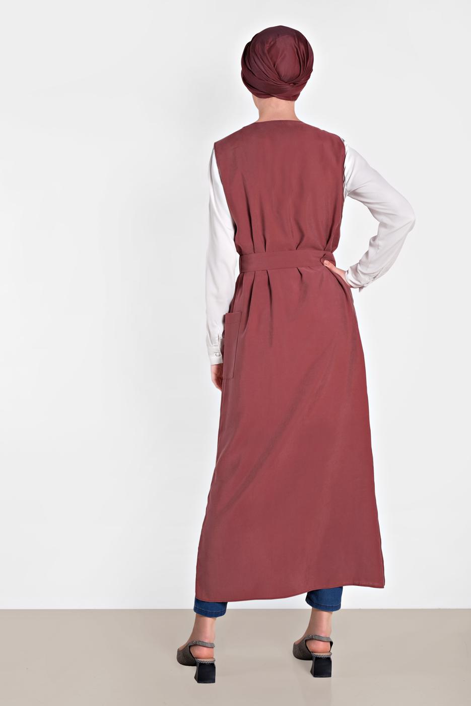 Vêtements hijab ROUGE BORDEAUX GILET À BOUTONNÉ AVEC CEINTURE 4451