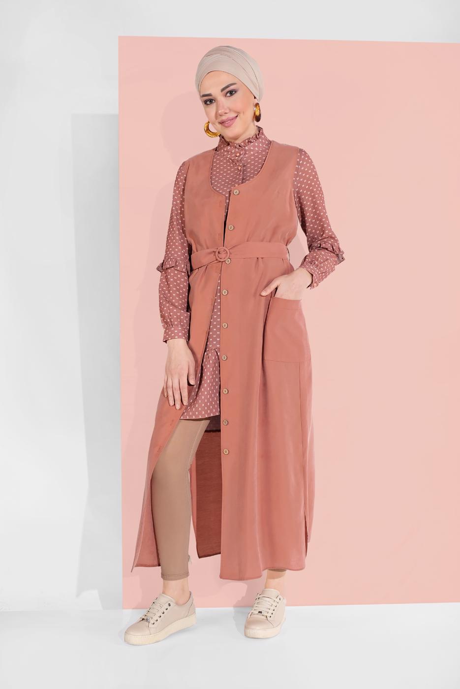 Vêtements hijab BRUN GILET À BOUTONNÉ AVEC CEINTURE 4451