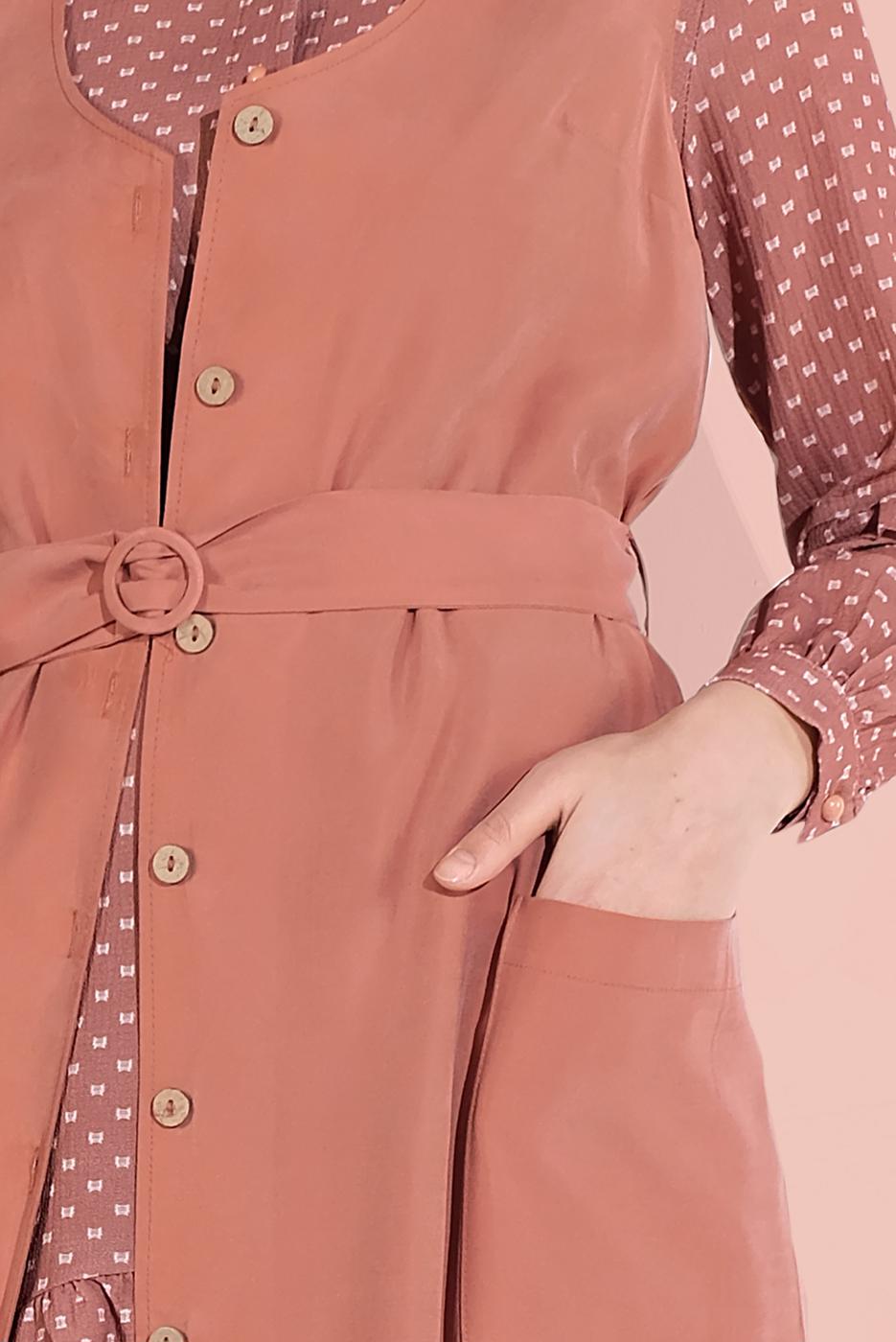 Vêtements hijab BRUN GILET À BOUTONNÉ AVEC CEINTURE 4451