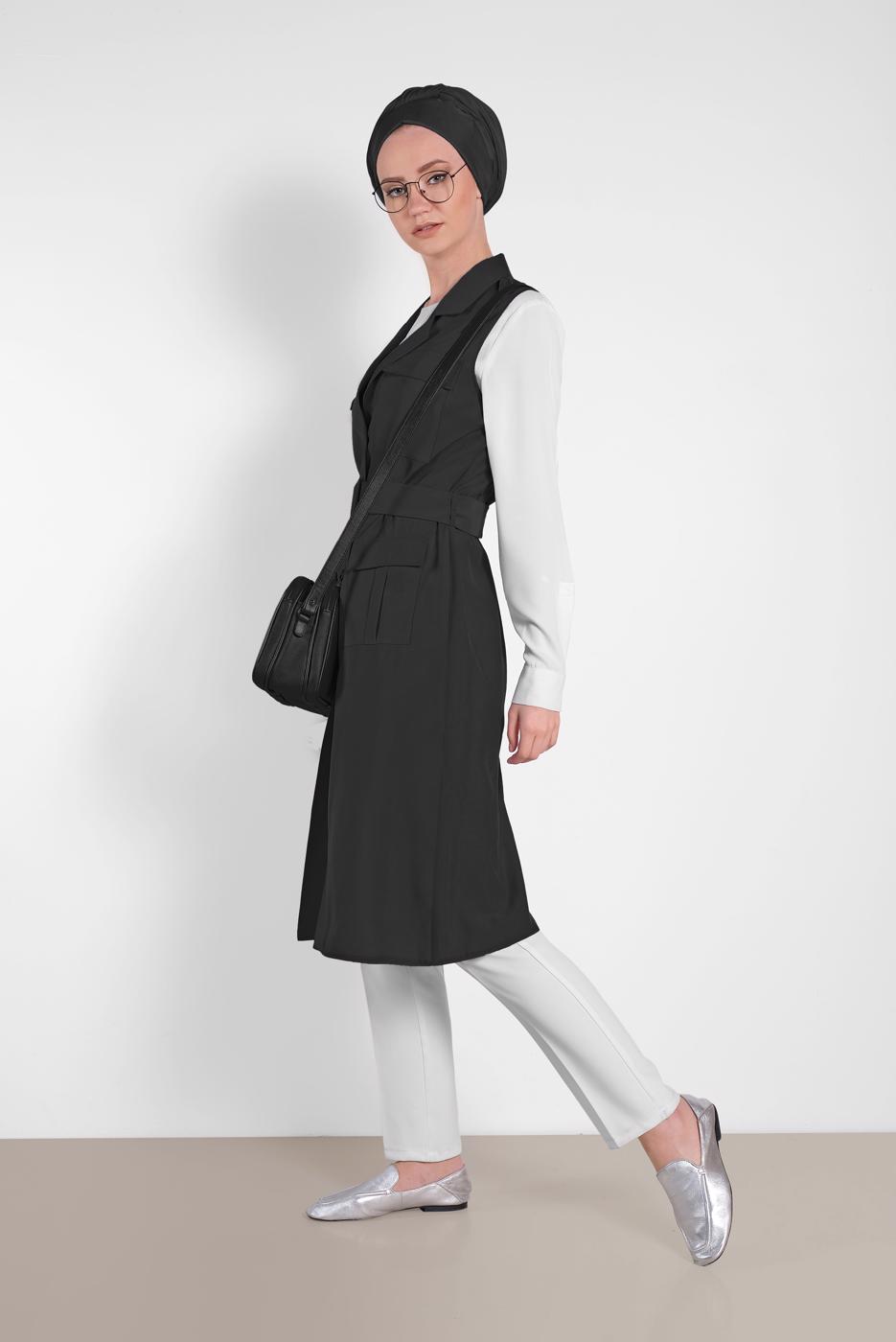 Vêtements hijab NOIR GILET À BOUTONÉ 4452